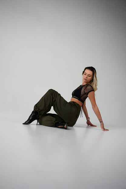 Khaki Cargo Wide Leg Pants