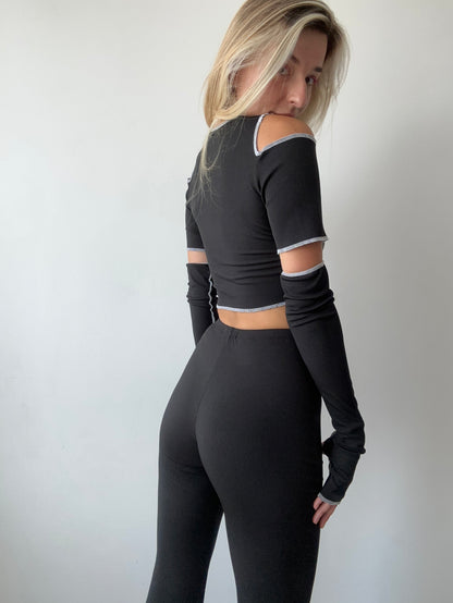 Black Ribbed Dance Gloves