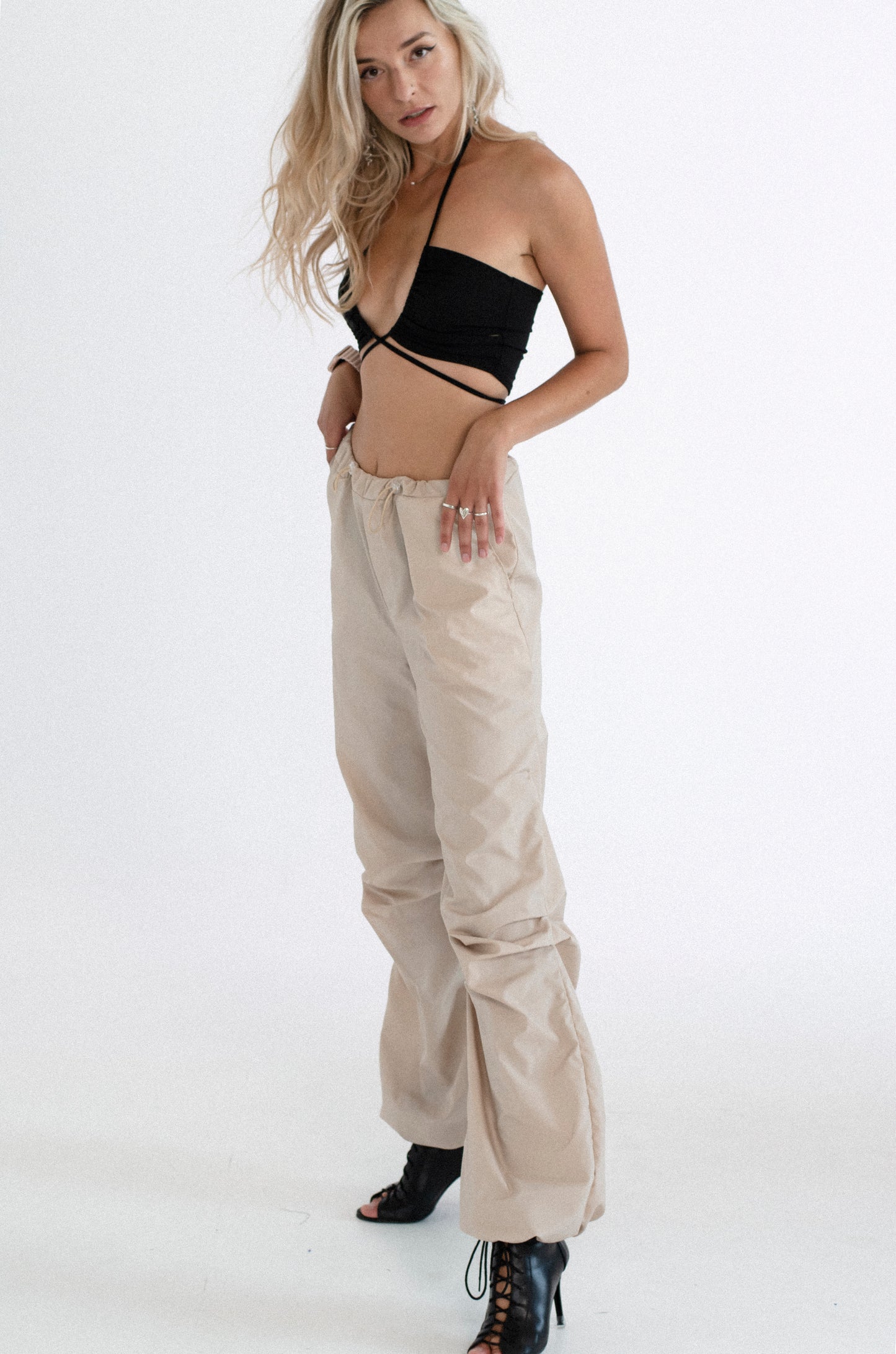 Beige Cargo Wide Leg Pants
