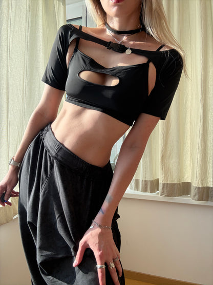 Black Two-Piece Top Set with Shrug