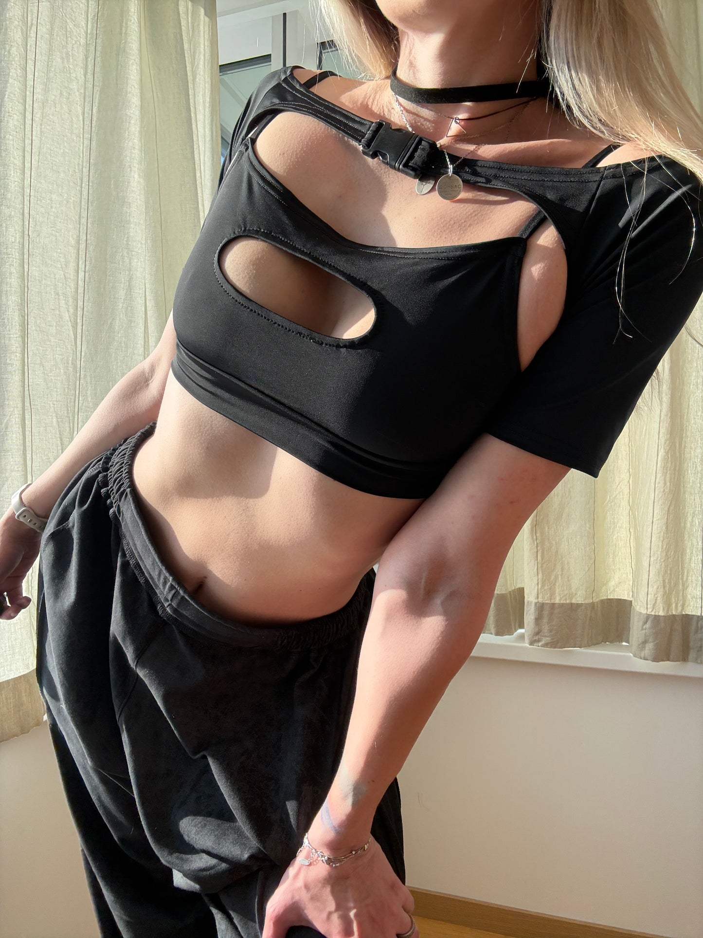 Black Two-Piece Top Set with Shrug