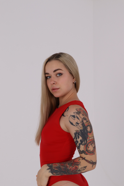 Red Rave Mesh Cutout Bodysuit