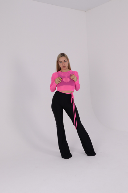Pink Mesh Long Sleeve Crop Top