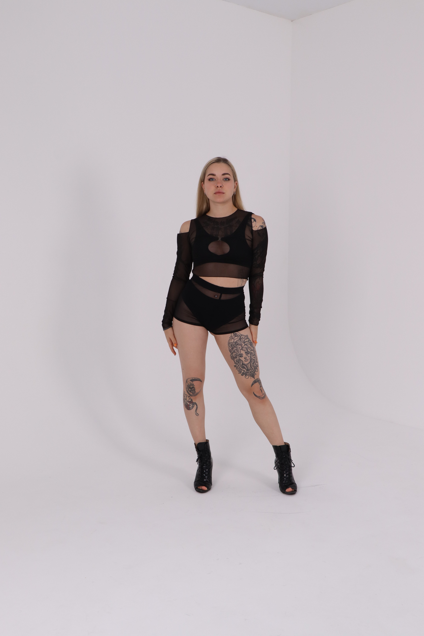 Black Mesh Crochet Booty Shorts