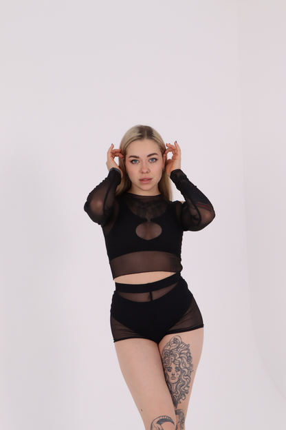Black Mesh Crochet Booty Shorts