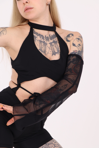 Black Rave Backless Jumpsuit with Mesh Sleeves