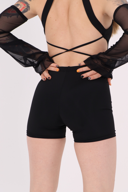 Black Rave Backless Jumpsuit with Mesh Sleeves