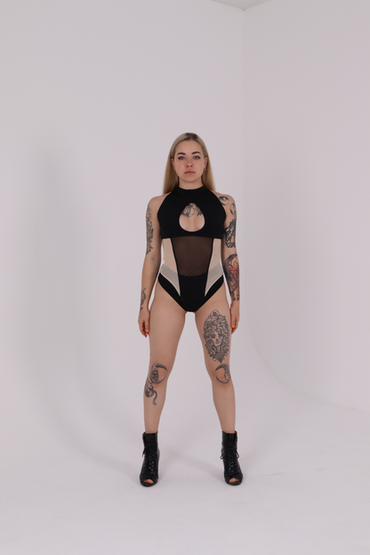Black & Beige Mesh Bodysuit