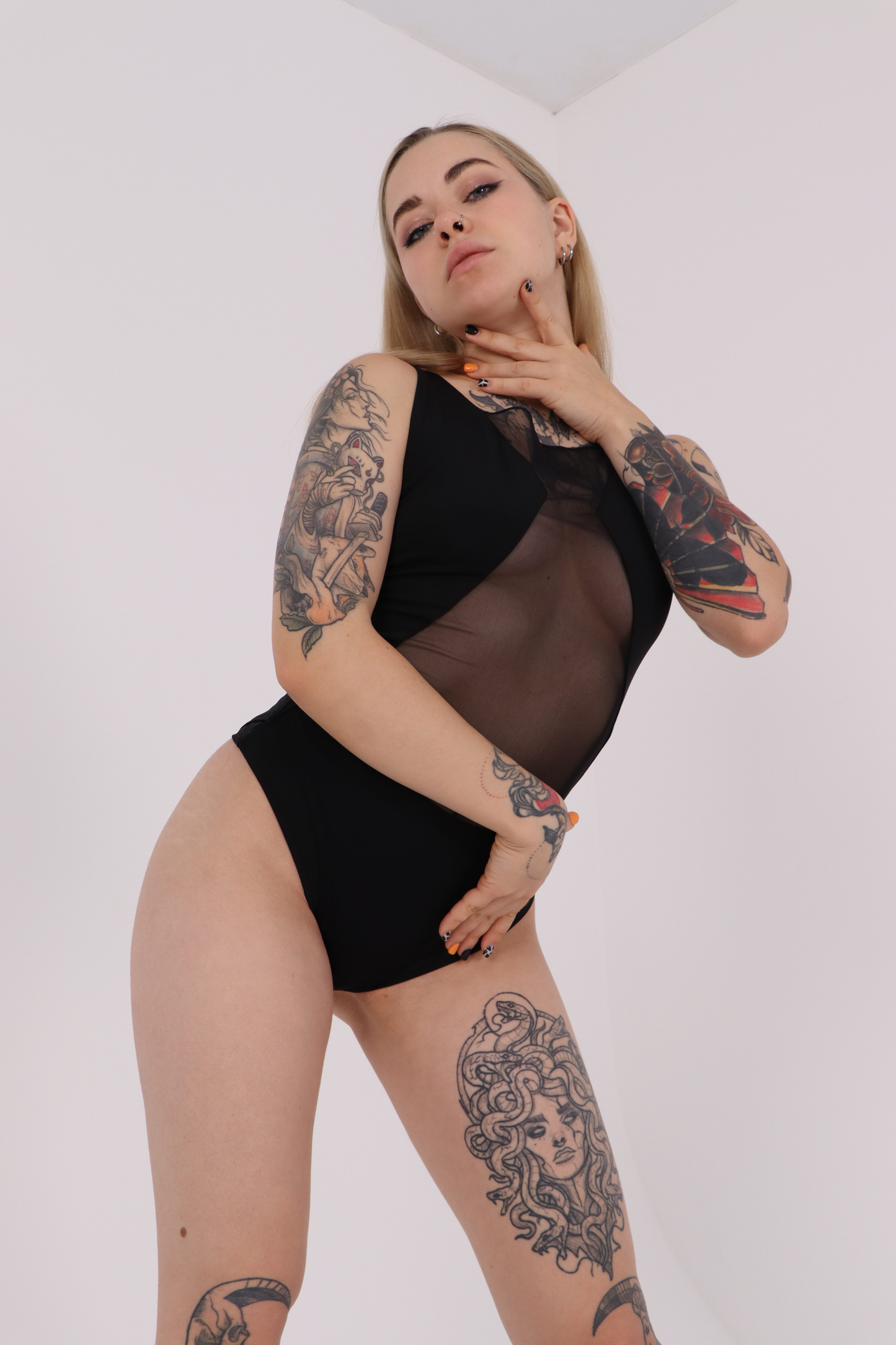 Black Decollete Cutout Bodysuit