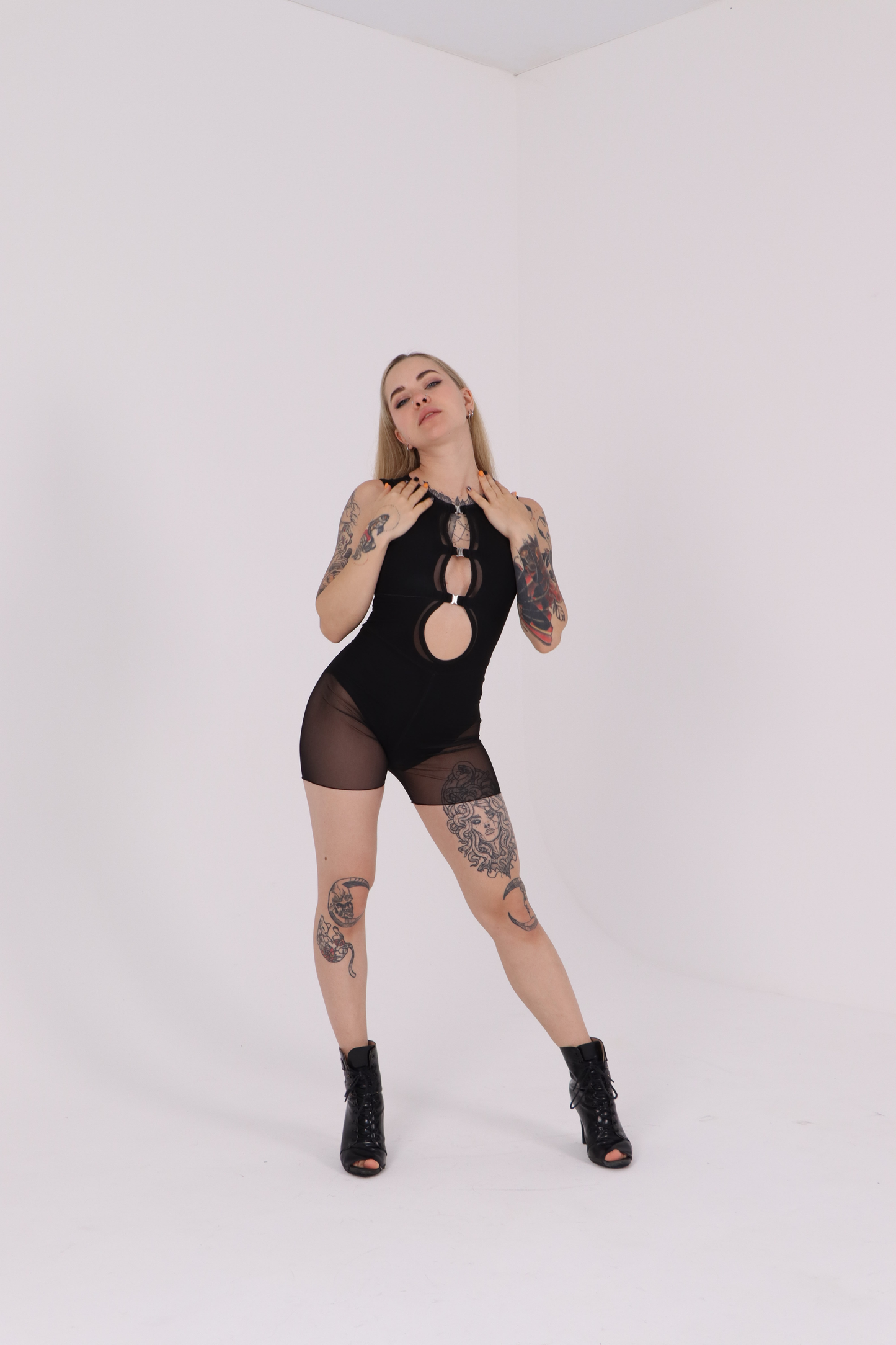 Black Mesh Shorts Overalls