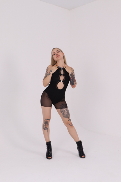 Black Mesh Shorts Overalls