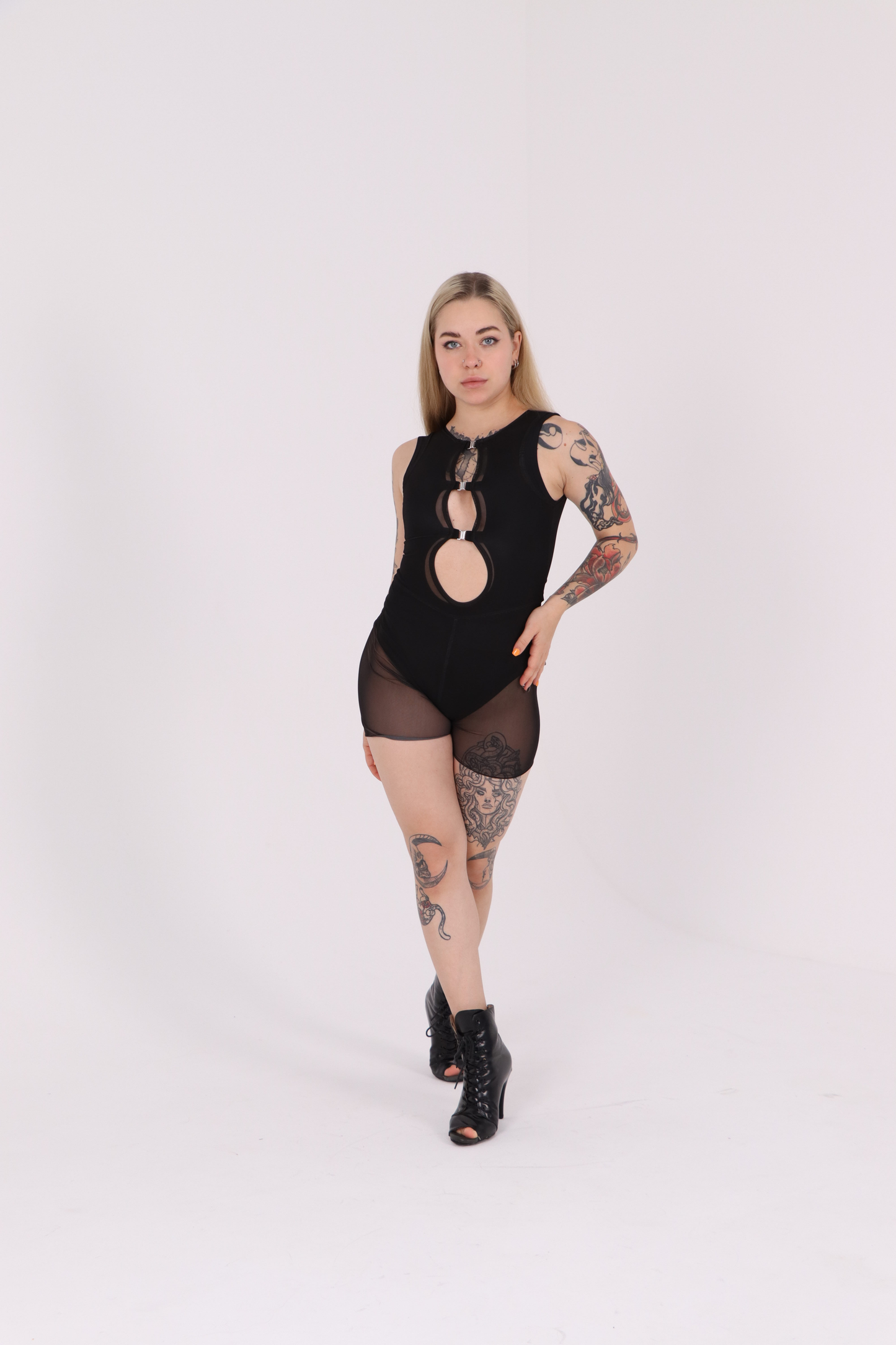 Black Mesh Shorts Overalls