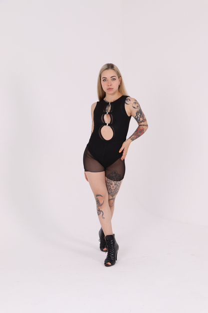 Black Mesh Shorts Overalls