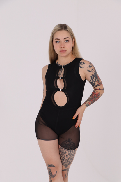 Black Mesh Shorts Overalls