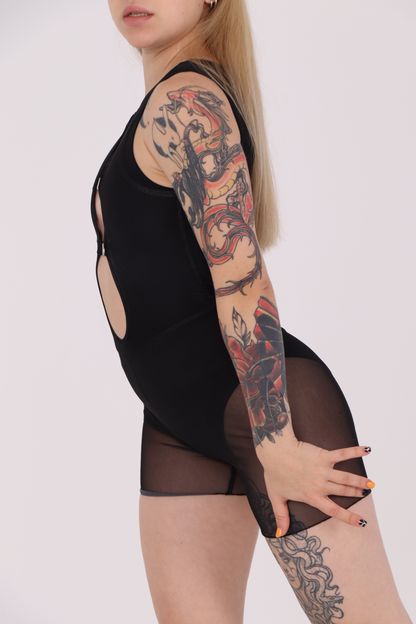 Black Mesh Shorts Overalls