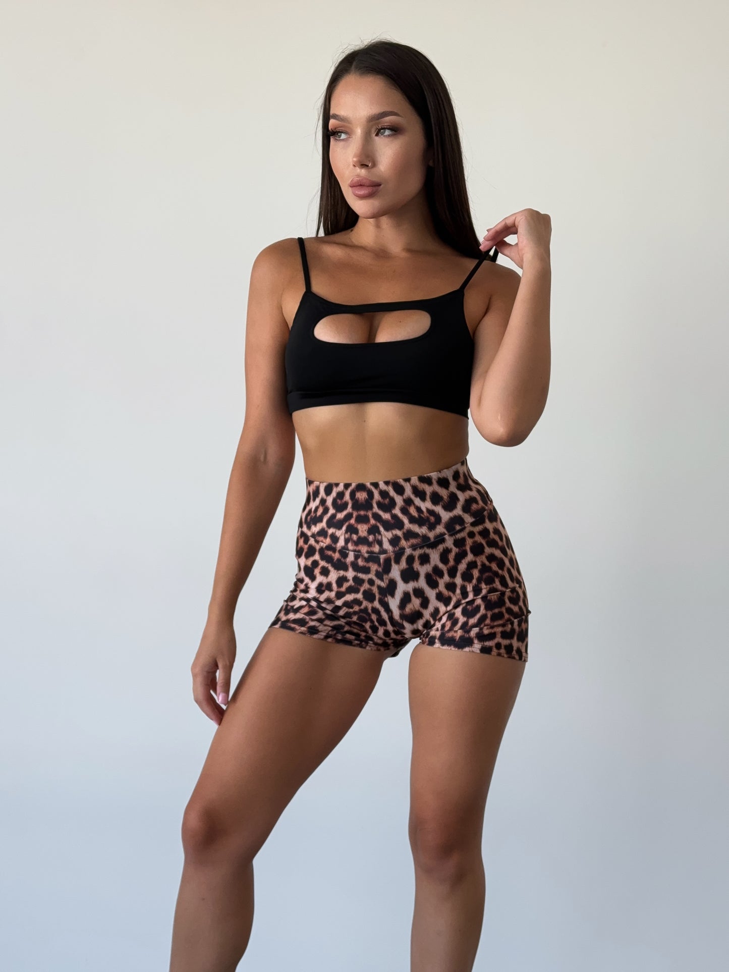 Leopard Ruched Booty Shorts