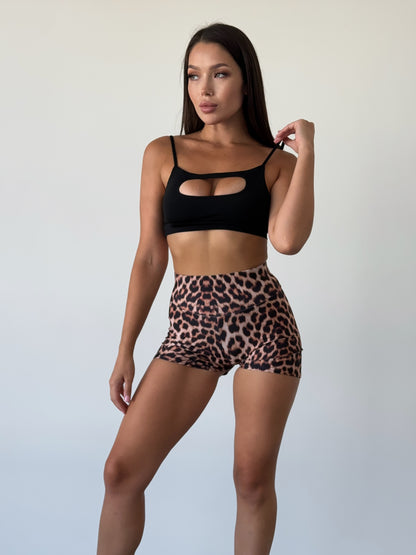 Leopard Ruched Booty Shorts