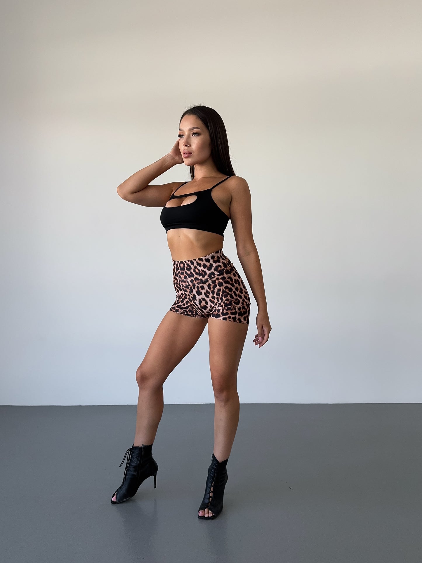 Leopard Ruched Booty Shorts