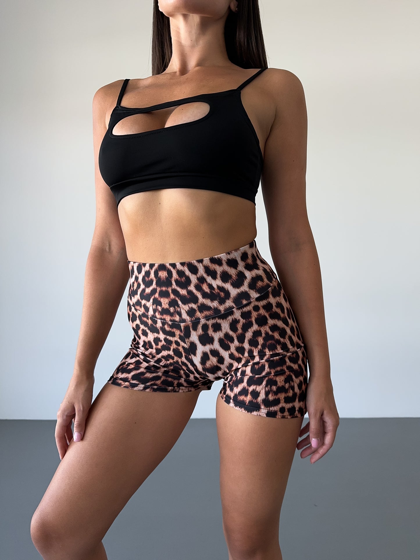 Leopard Ruched Booty Shorts