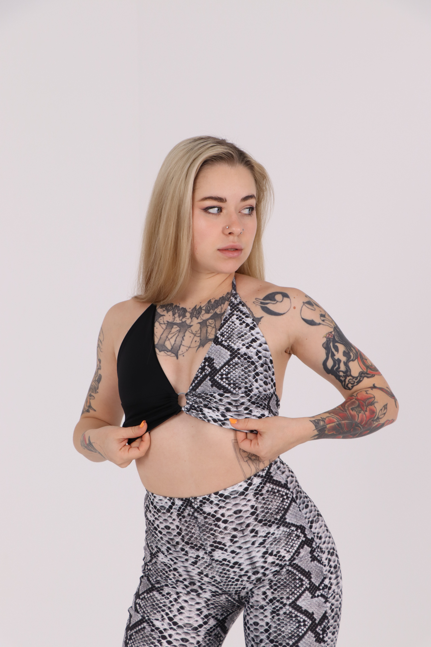 Grey Snake Print Flared Pants