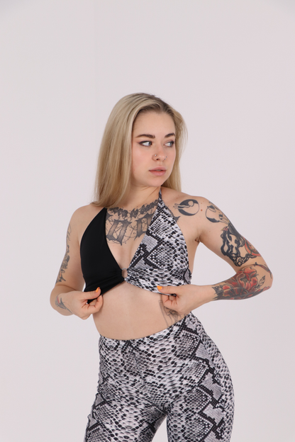 Grey Snake Print Flared Pants