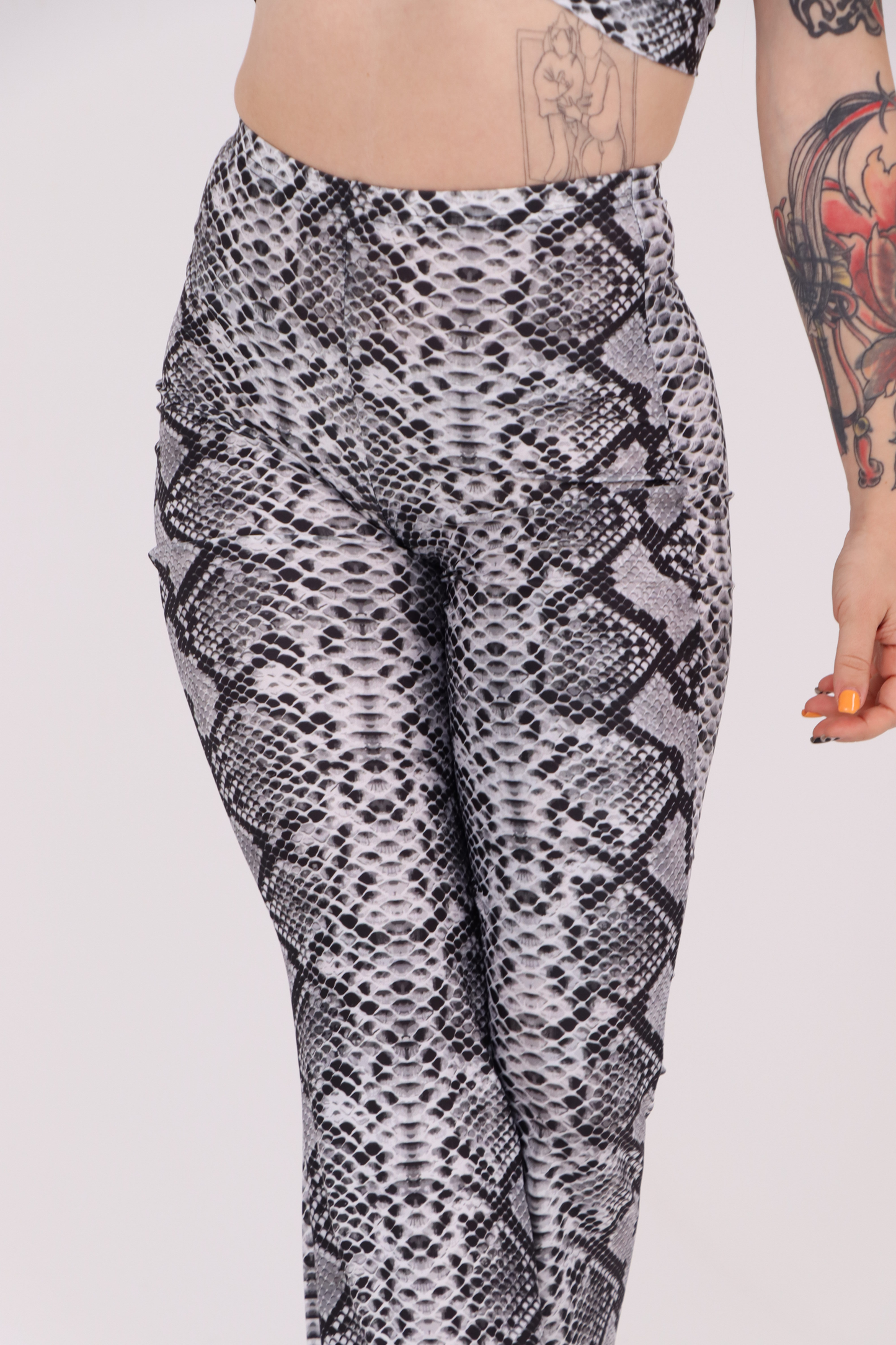 Grey Snake Print Flared Pants