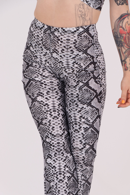 Grey Snake Print Flared Pants
