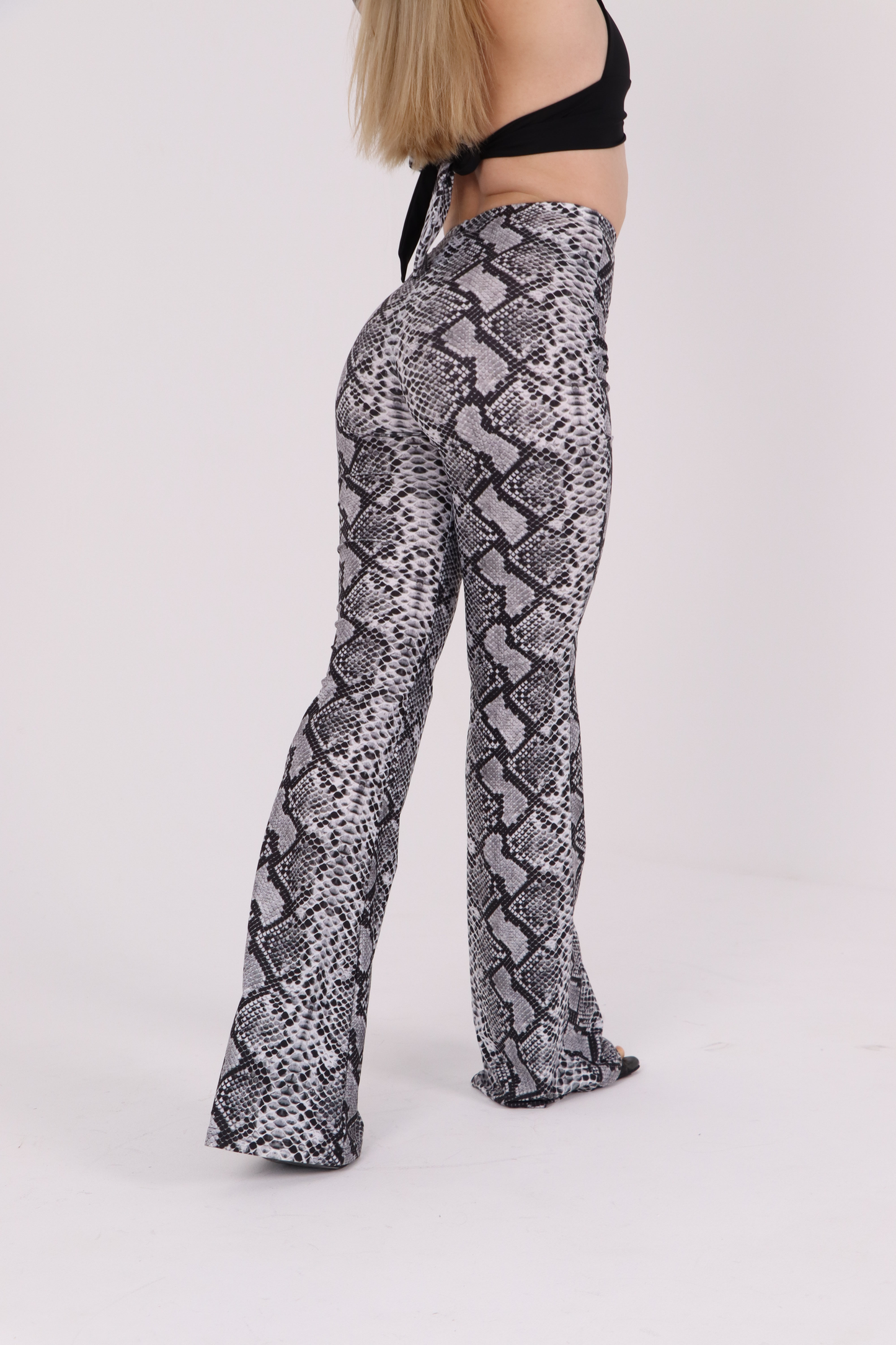Grey Snake Print Flared Pants