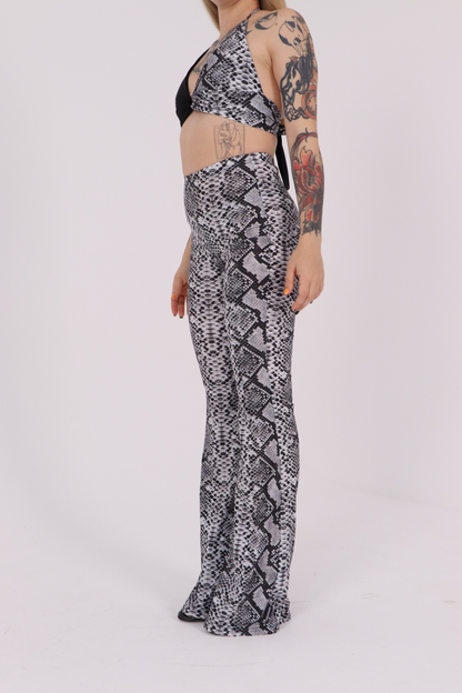 Grey Snake Print Flared Pants