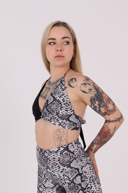 Grey Snake Print Flared Pants