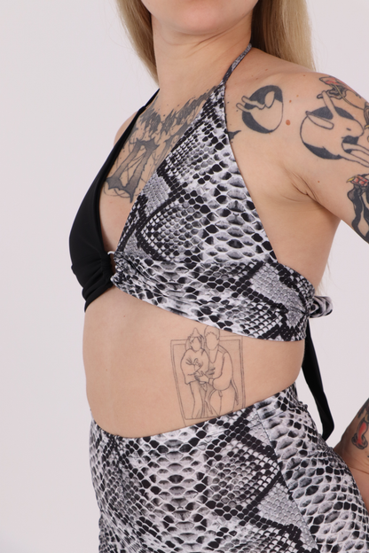 Grey Snake Print Flared Pants