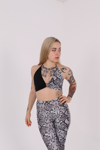 Grey Snake Print Flared Pants