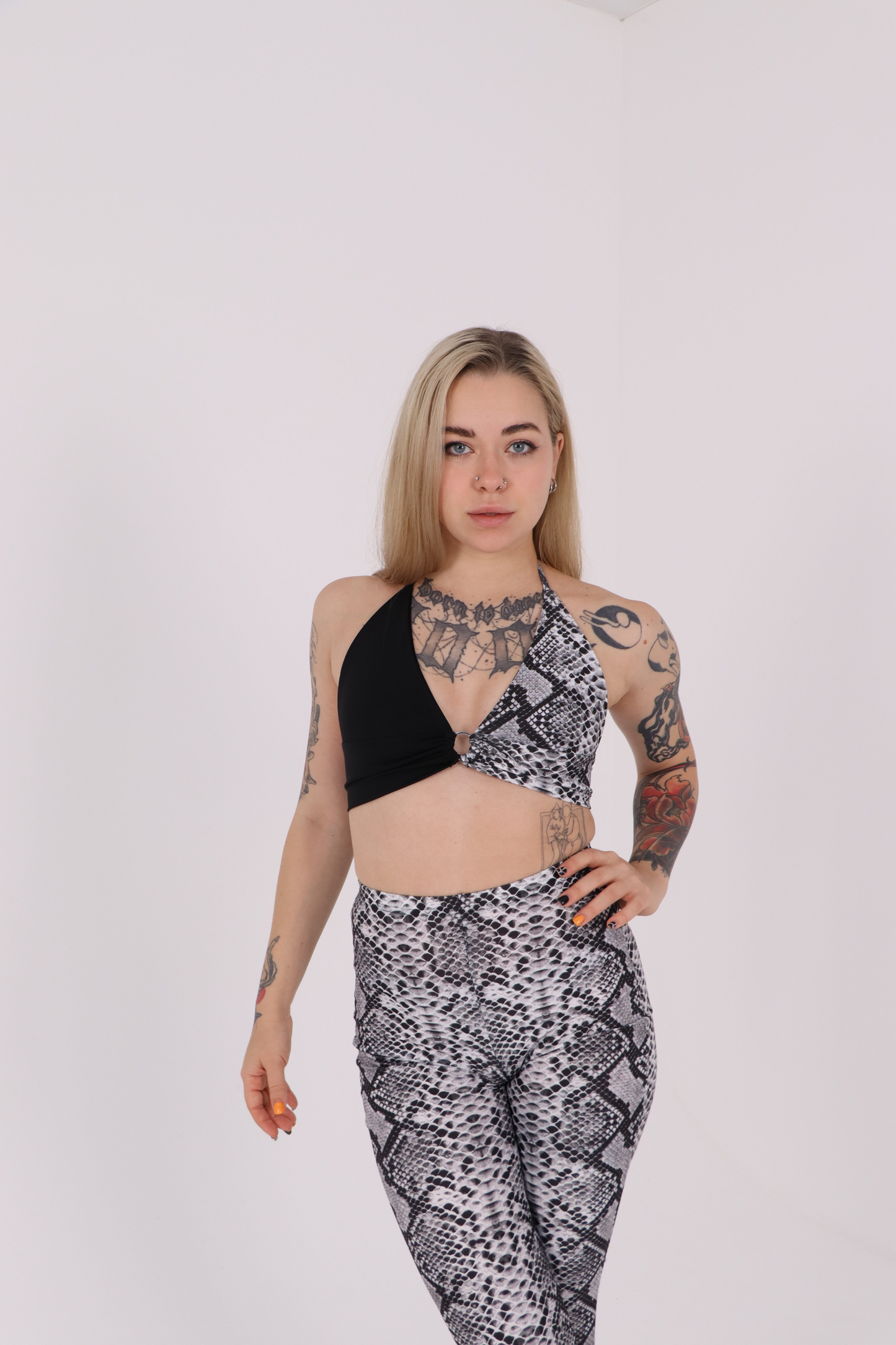 Grey Snake Print Flared Pants