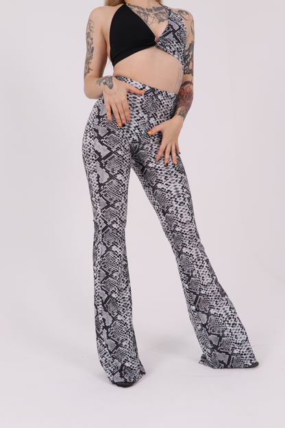 Grey Snake Print Flared Pants
