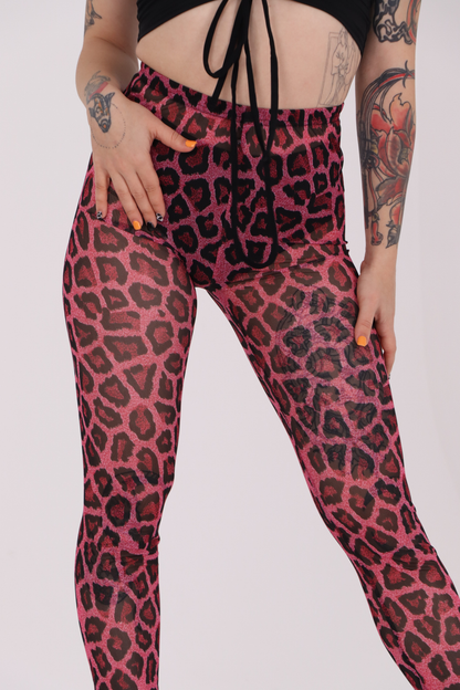 Pink Leopard Mesh Leggings