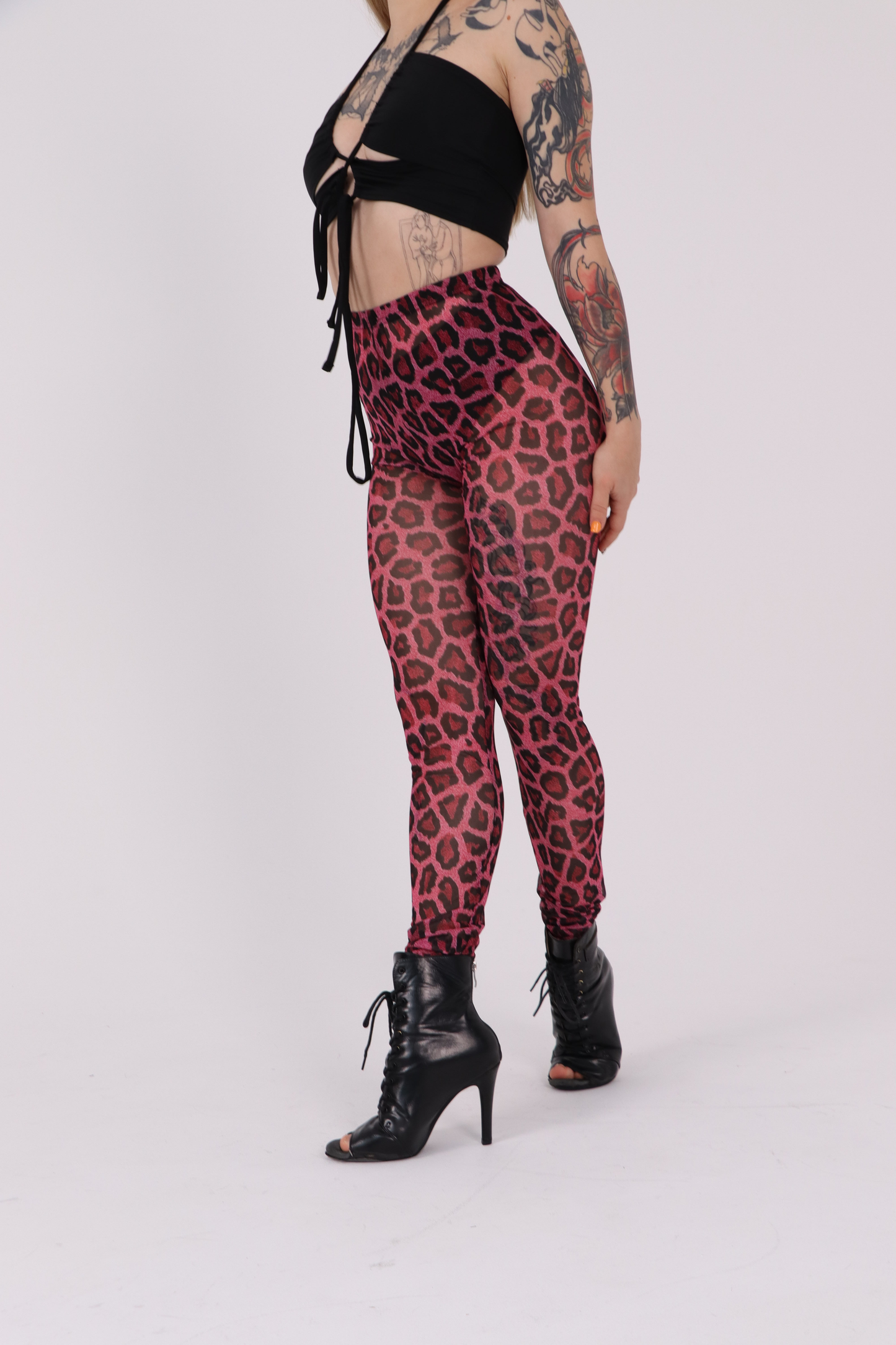 Pink Leopard Mesh Leggings