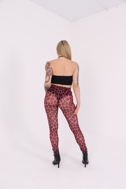 Pink Leopard Mesh Leggings