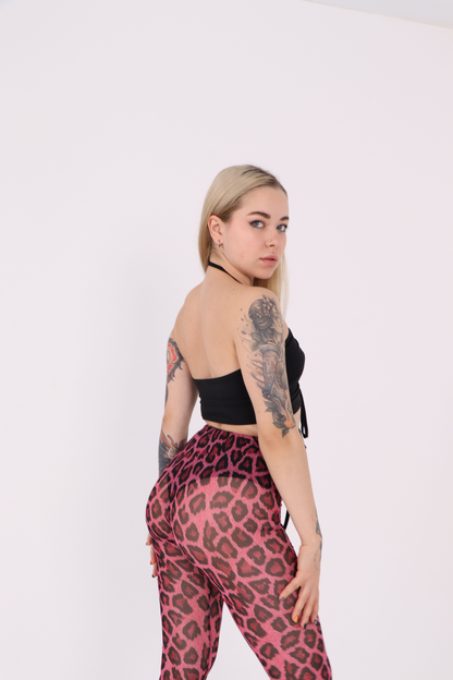 Pink Leopard Mesh Leggings
