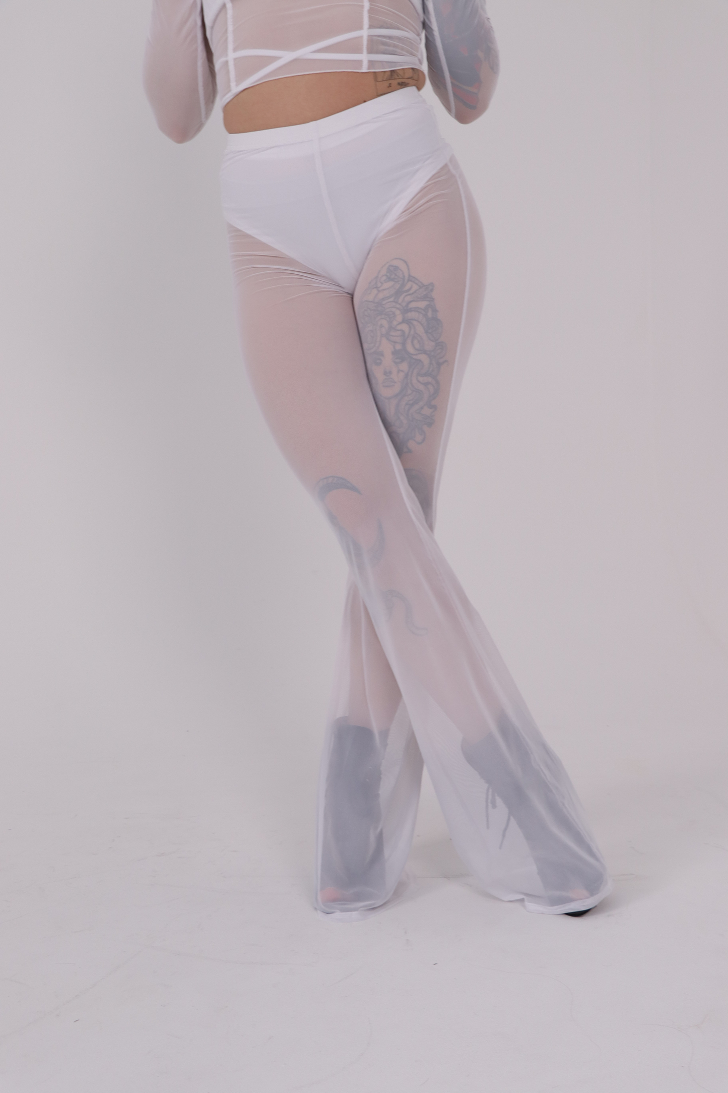 White Mesh Long Sleeve Crop Top