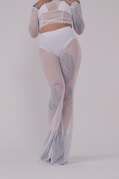 White Mesh Long Sleeve Crop Top