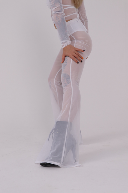 White Mesh Long Sleeve Crop Top