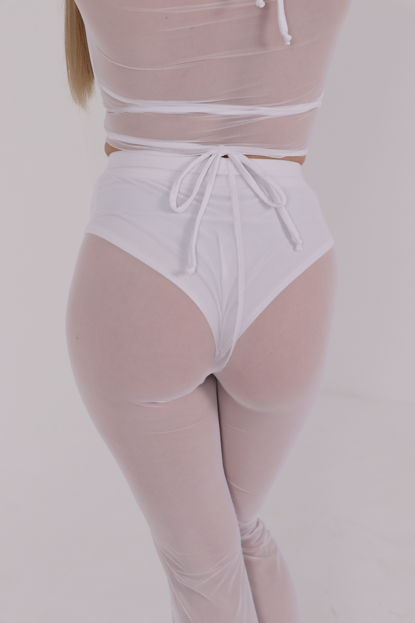 White Mesh Long Sleeve Crop Top