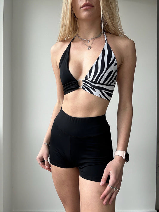 Black & Zebra Ring Halter Top