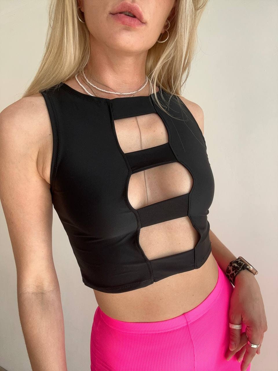 Black Decollete Sleeveless Crop Top