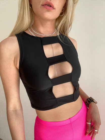 Black Decollete Sleeveless Crop Top
