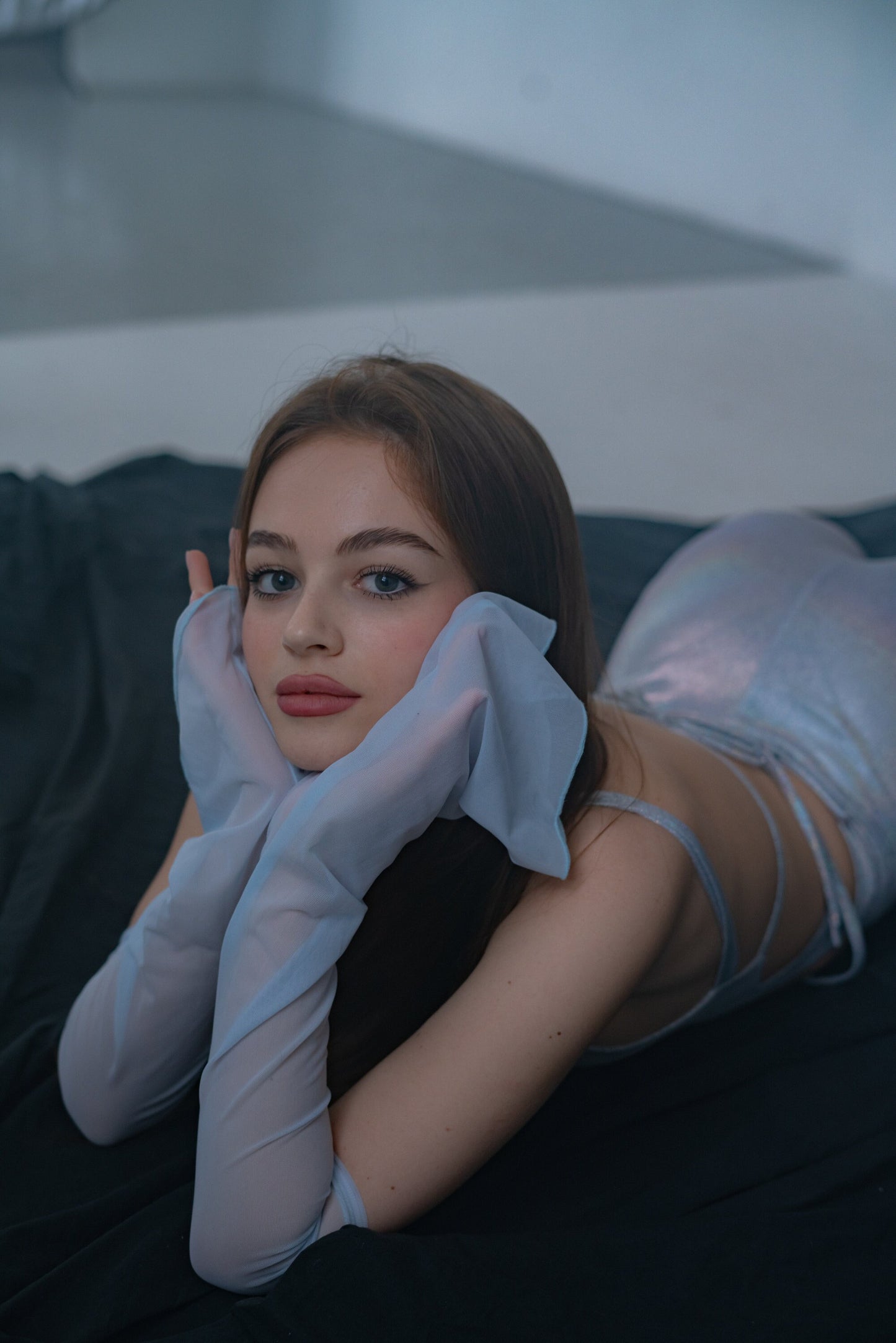 Blue Crochet Mesh Fingerless Gloves