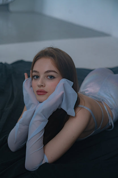 Blue Crochet Mesh Fingerless Gloves