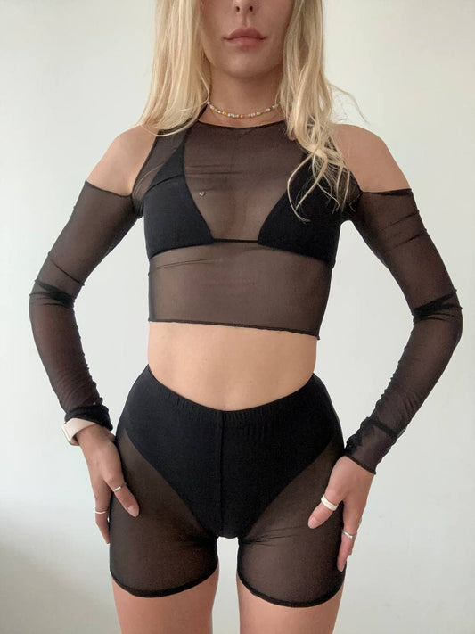 Black Mesh Dance Booty Shorts