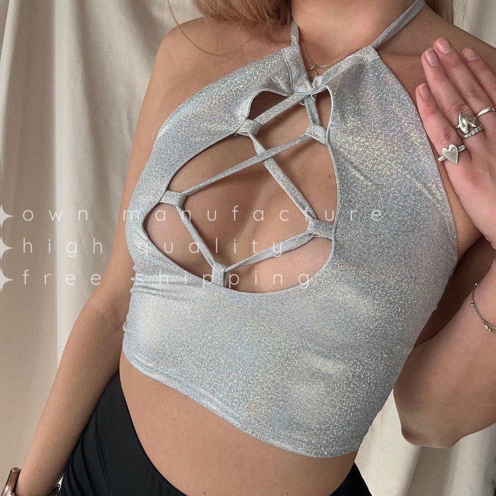 Silver Crystal Sparkly Crop Top