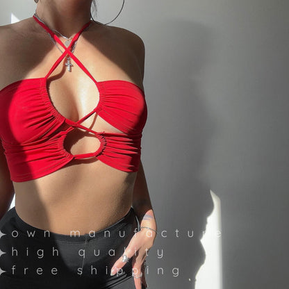 Red Halter Tie Bralette Crop Top